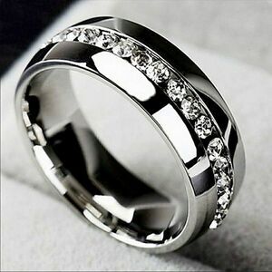 Silver Wedding Engagement Ring Single Row Zircon Bridal Band Ring